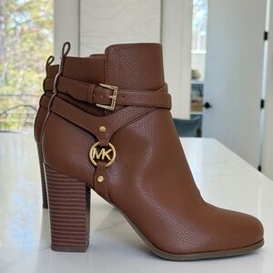Michael Kors Brown Leather Block Heel Booties